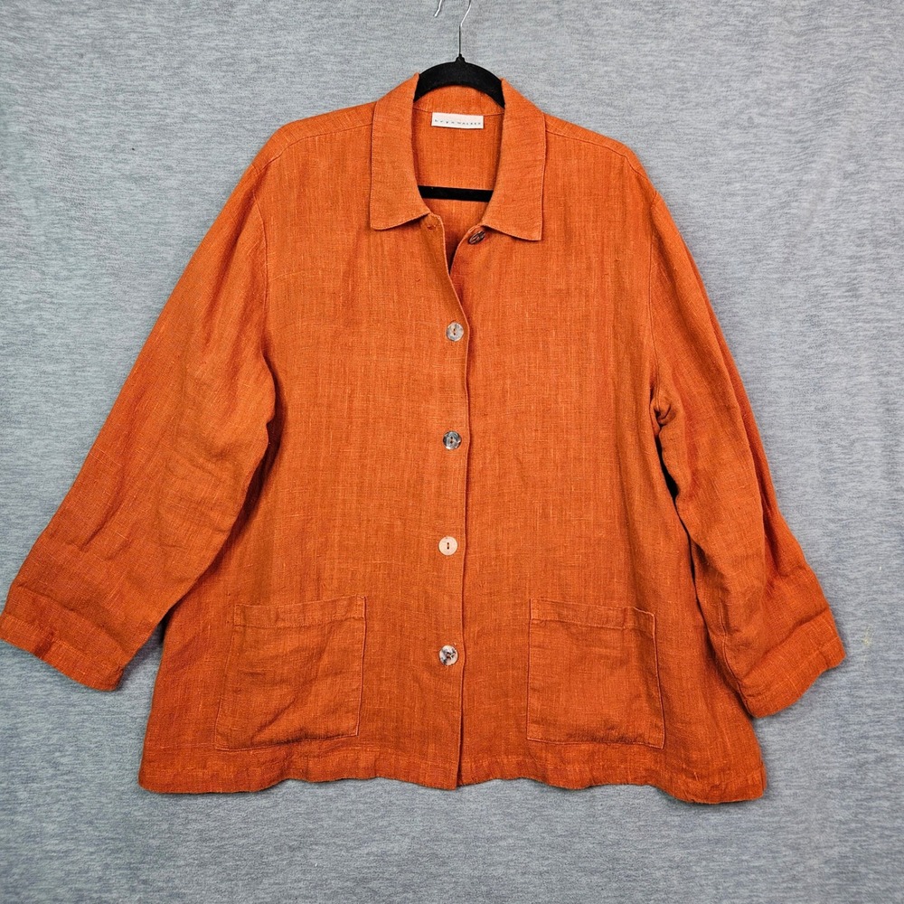 Bryn Walker Linen Button Down Shirt Jacket Burnt Orange Pockets USA Made XL